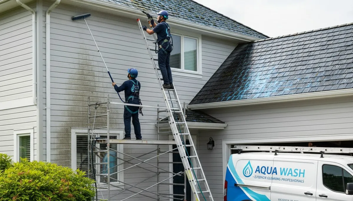 Professional roof cleaning service removing moss and debris in Portland, OR