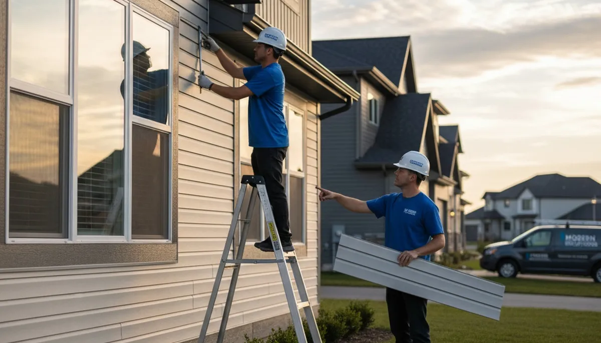 Technician repairing damaged vinyl siding on Portland OR home exterior